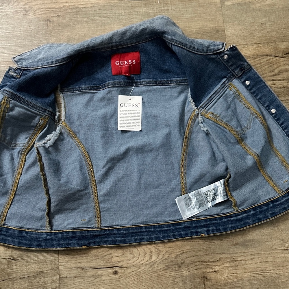 GUESS DENIM DESTROYED STRETCHY VEST MEDIUM - Picture 8 of 14
